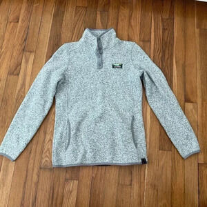 LL Bean Sweater Women's Misses Gray Fleece Rugged Knit Snap Casual Size XS